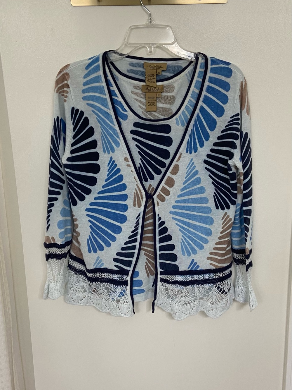 Peck & Peck Weekend Women’s 2 Piece Sweater Set Size Medium Linen Blend Blue